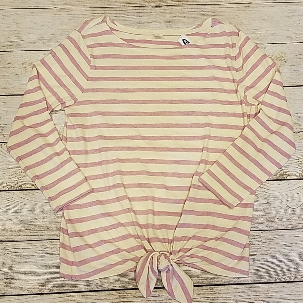 OLD NAVY Relaxed Fit, Tie-Front Top Pink White NWT - Picture 2 of 4